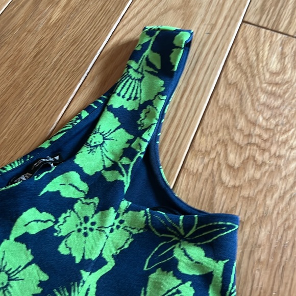 ZARA Jacquard top with asymmetric neckline and strap Blue Green Crop Top Medium - Picture 10 of 16